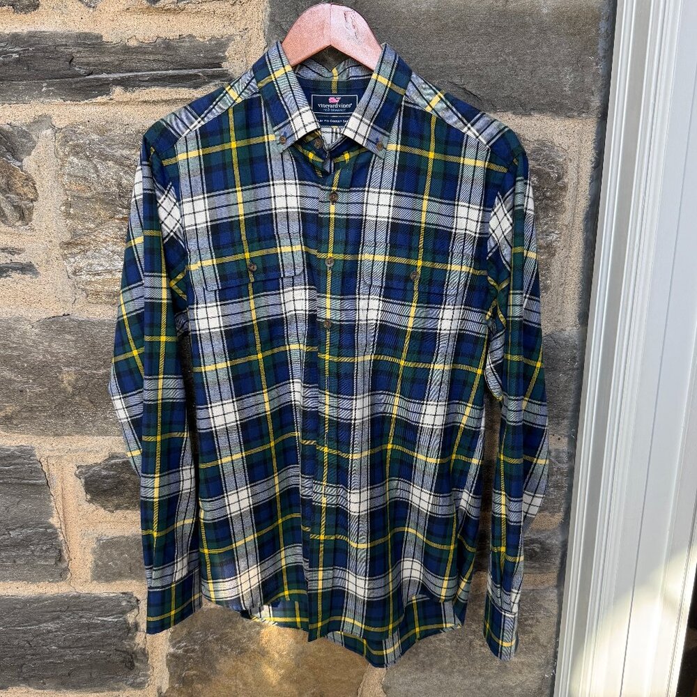 $128 Mens Vineyard Vines Performance Slim Fit Crosby Plaid Flannel shirt  Medium